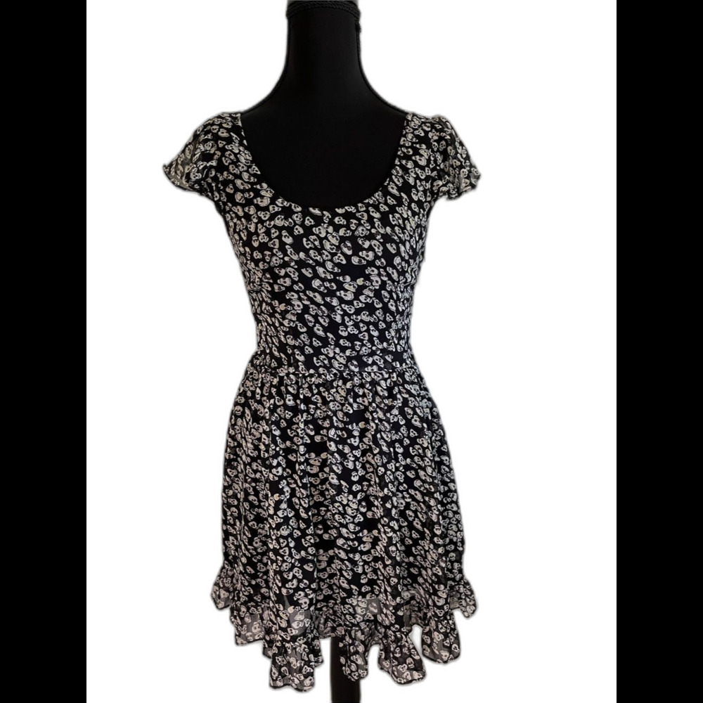 Royal Bones Daang Black White Skull Print Fit & Flare Dress Goth Whimsigoth XS